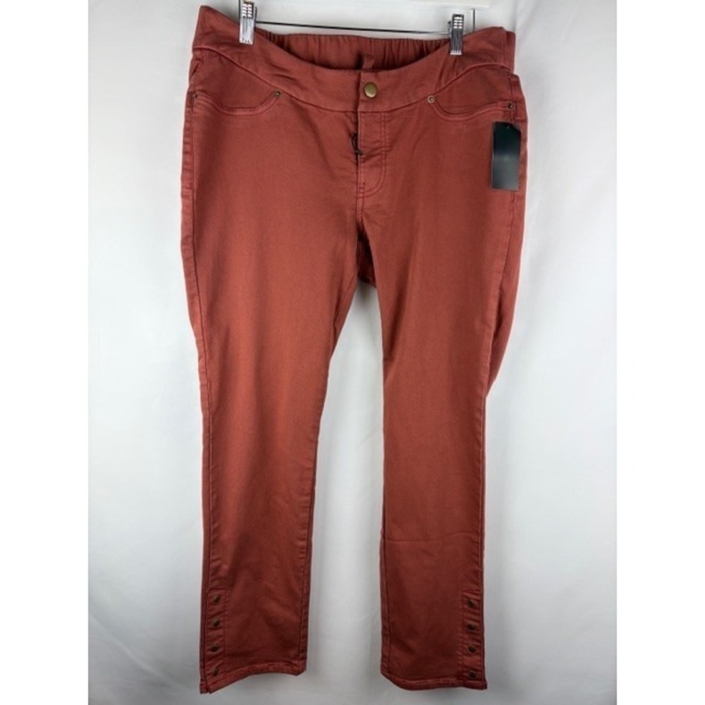 Denim & Co Adaptive Pants L Rust Terracotta Snap Cuff Stretch Comfort Trousers